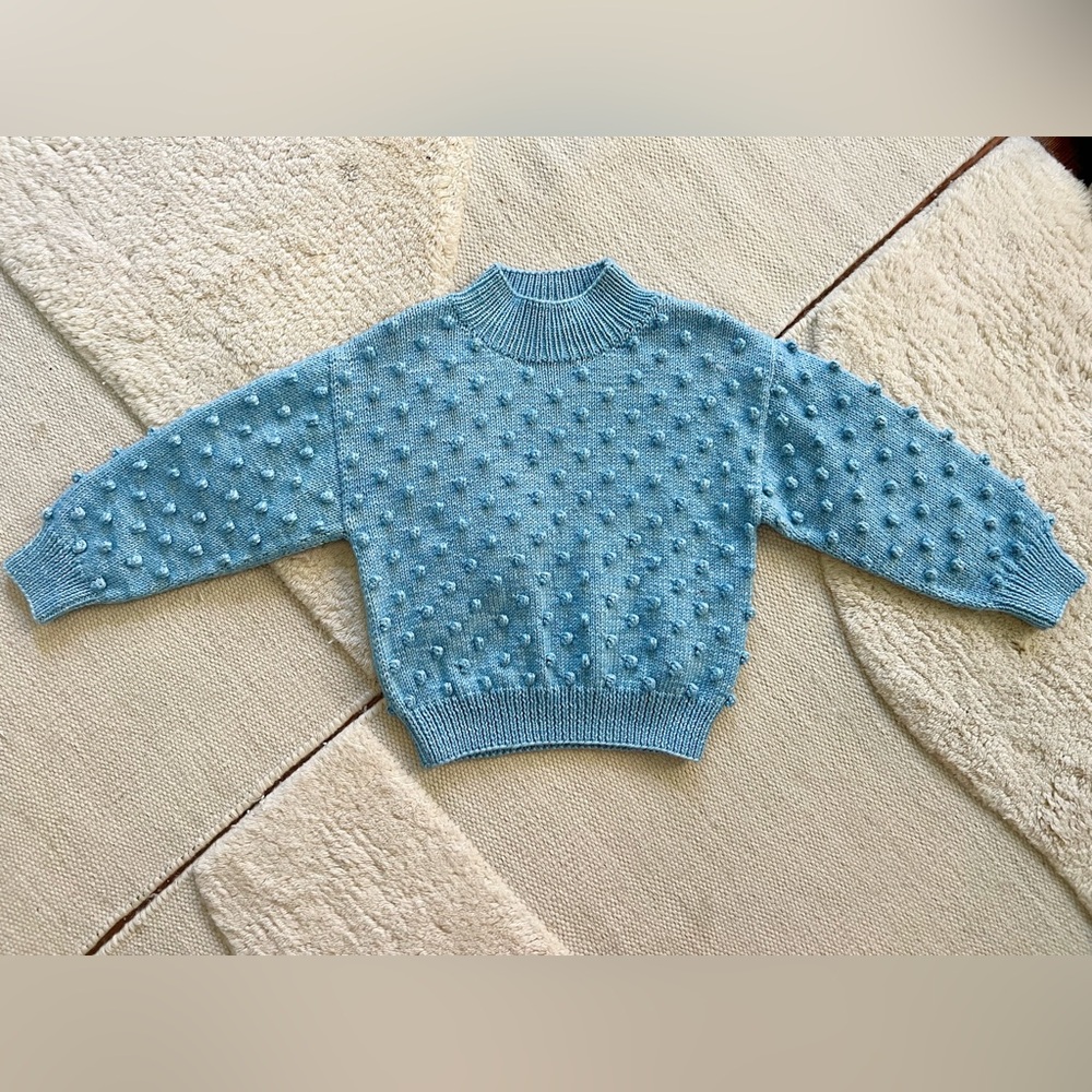 Misha & Puff Faded Blue Denim Lake Popcorn Sweater Pullover Mock Neck Wool 5T